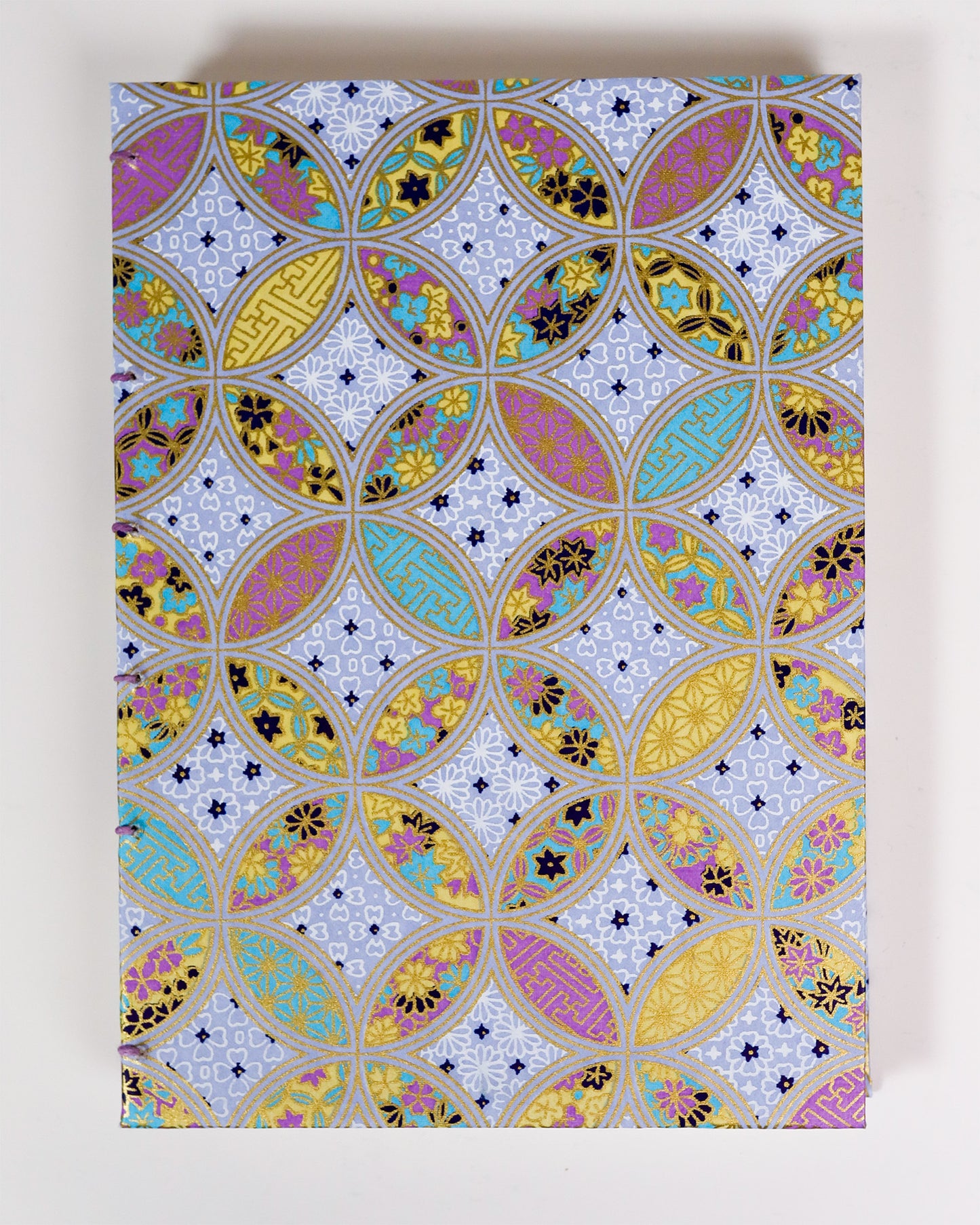 Handmade Mixed Media Journal – Purple Florals Geometric Pattern